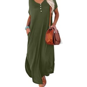 Casual Olive Green Maxi Dress